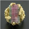 Image 2 : Vintage 14k Gold Uncut Watermelon Tourmaline Open Freeform Nugget Textured Ring