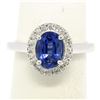 Image 3 : Petite 14k White Gold 1.58 ctw Violet Blue Oval Tanzanite Round Diamond Halo Rin