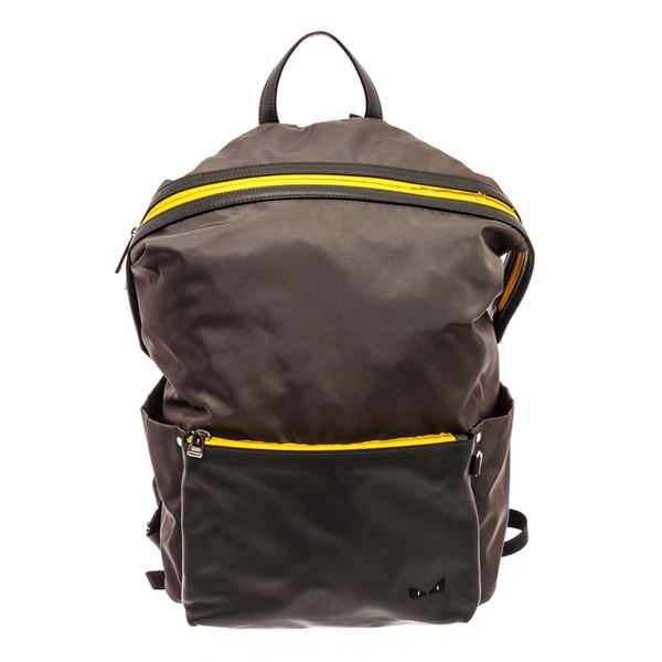 Fendi Grey Yellow Leather and Nylon Backpack