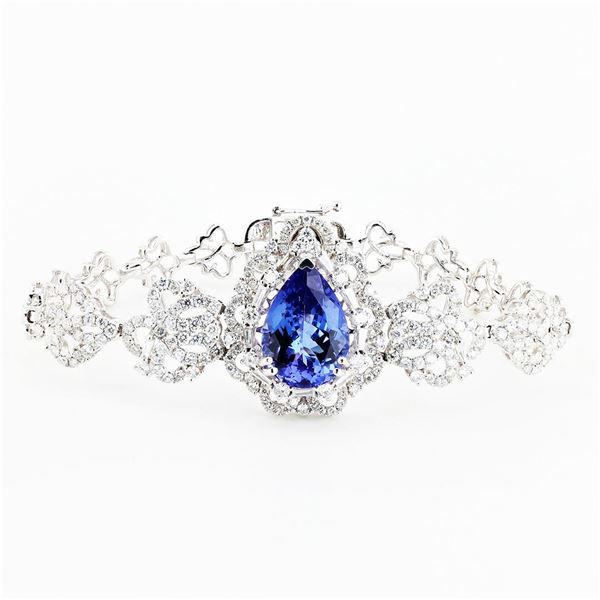 9.11 ctw Tanzanite and 3.66 ctw Diamond 14K White Gold Bracelet