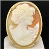 Image 1 : Vintage 14k Yellow Gold Polished Frame Carved Shell Cameo Brooch Pin Pendant