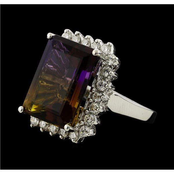 11.78 ctw Ametrine Quartz and Diamond Ring - 14KT White Gold