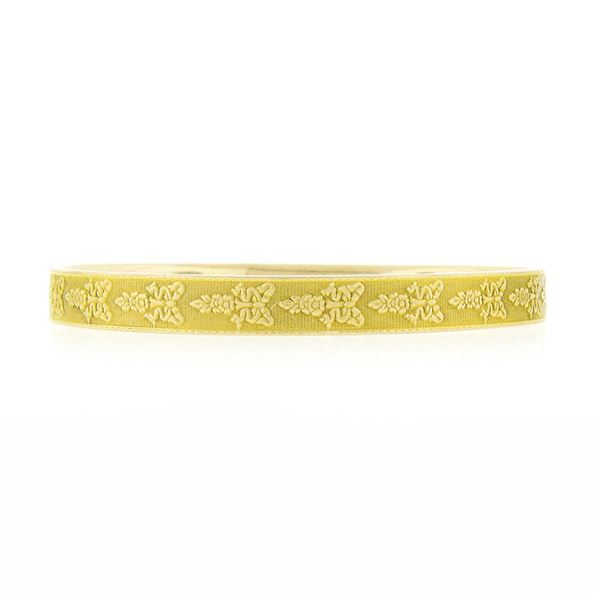 Antique Art Nouveau 14K Gold 7" Floral Repousse Textured Slip On Bangle Bracelet