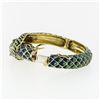 Image 5 : Vintage 18k Gold 0.75 ctw Diamond Green & Blue Enamel Snake Dragon Bangle Bracel