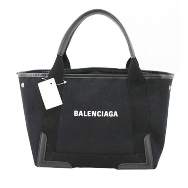 Balenciaga Black Canvas Navy Cabas Small Tote Bag