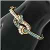 Image 8 : Vintage 14K Yellow Gold Turquoise Beads & Pearl Double Knot Open Bangle Bracelet