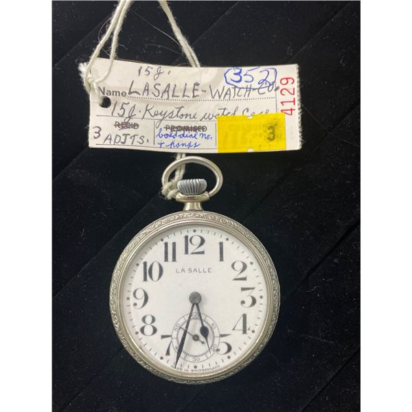 Lasalle Watch Co. Antique Men's Pocket Watch 15G Silver Keystone Watch Case