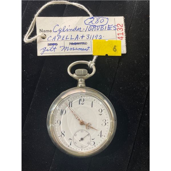 Capella 10 Rubies Gilt Movement S# 31192 Size 12 Antique Pocket Watch