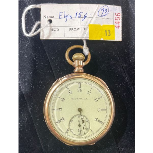 Elgin Antique Pocket Watch 15 Jewel Gilded Movement Open Face Gold Case Size 16 S# 5175462
