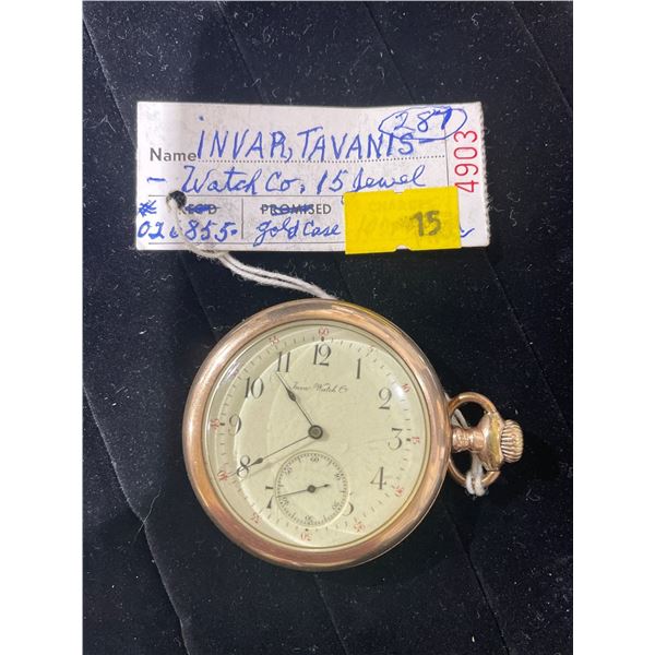 Invar Tavanis Watch Co.15 Jewel Gold Case Antique Pocket Watch S# 026855