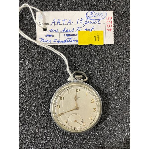 ARTA 15 Jewel Antique Pocket Watch Size 8