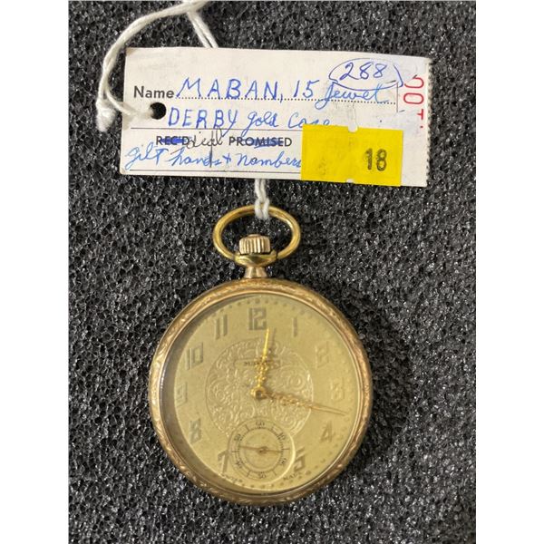 MABAN 15 Jewel Derby Gold Case Gilt Hands & Numbers Size 12 Antique Pocket Watch