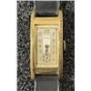 Image 2 : LUCERNE 17 JEWEL GOLD CURVED CASE W/BLACK STRAP MENS WATCH SWISS MADE