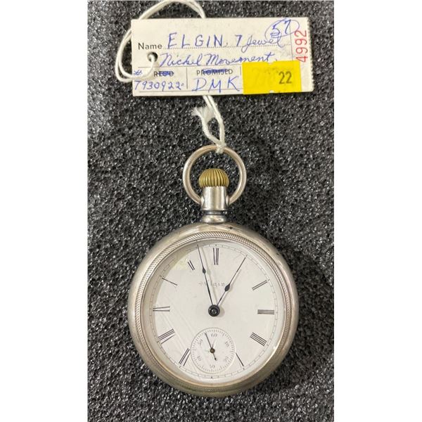 Elgin 7 Jewel Nickel Movement & Case Size 18 Antique Mens Pocket Watch S# 7930922