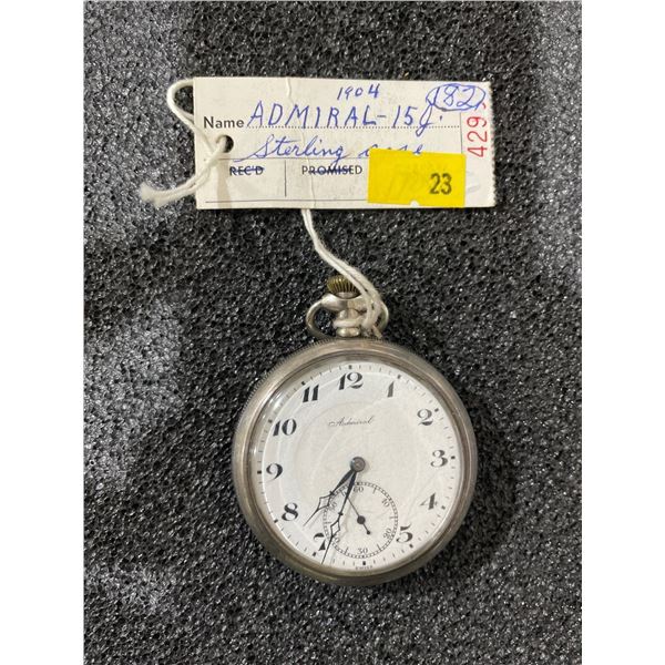 ADMIRAL 15 Jewel Sterling Silver Case Size 16 Swiss Movement Antique Pocket Watch