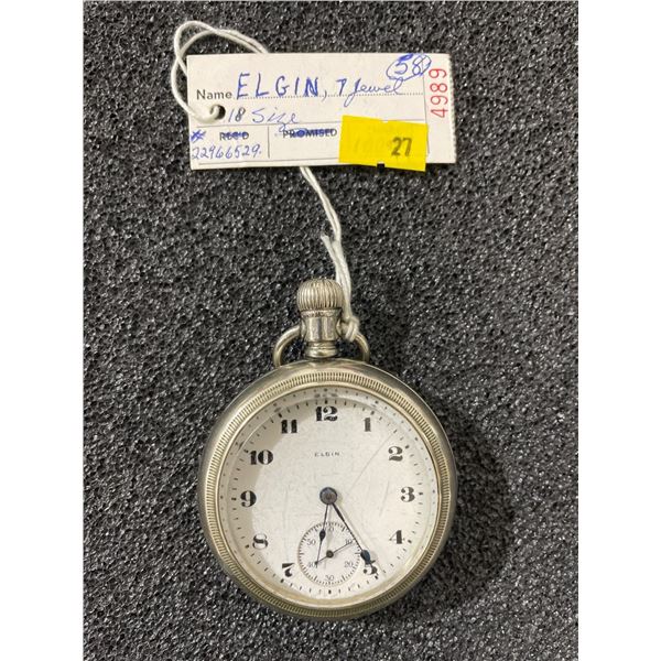 Elgin 7 Jewel Nickel Finish Antique Mens Pocket Watch Size 18 S# 22966529
