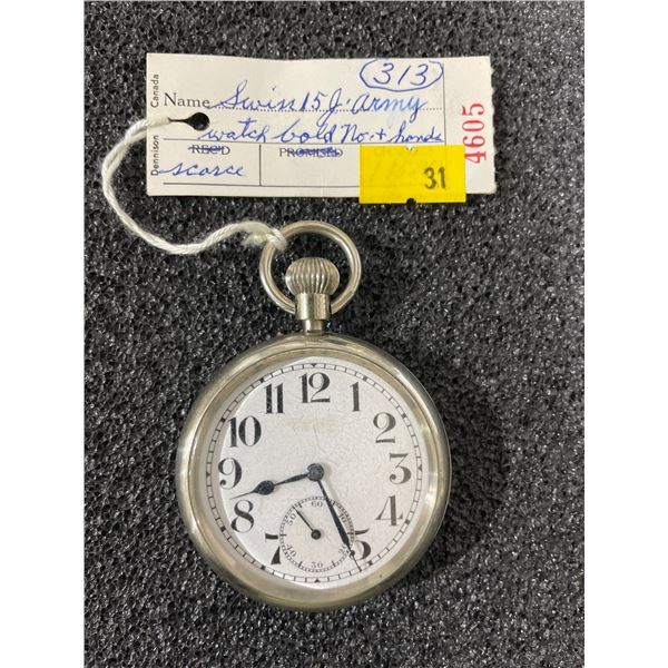 Swiss 15 Jewel Army Watch Size 16 C - 12233 Engraved on the Back Antique Pocket Watch