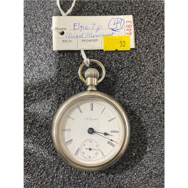 Elgin Model 5 - 7 Jewel Size 18 Nickel Movement Silveroid Case Antique Pocket Watch