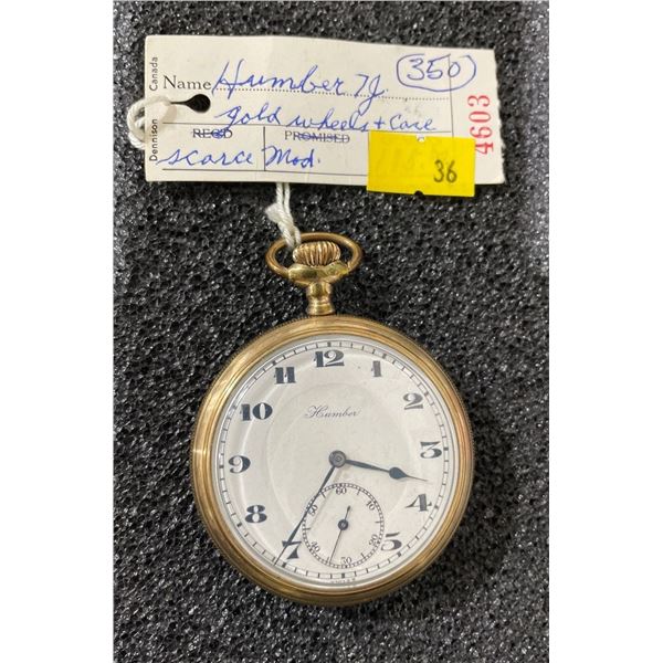 Humber 7 Jewel Gold Wheels and Case Size 16 Antique Pocker Watch