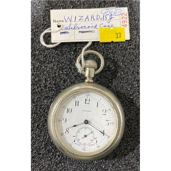 Wizard 15 Jewel Silveroid Case Size 18 D.M.K Movement Like New Condition Antique Pocket Watch