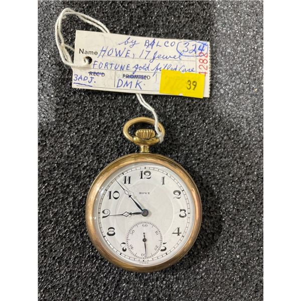 Howe 17 Jewel Fortune Gold Filled Case 3ADJ DMK Movement Size 16 Antique Pocket Watch
