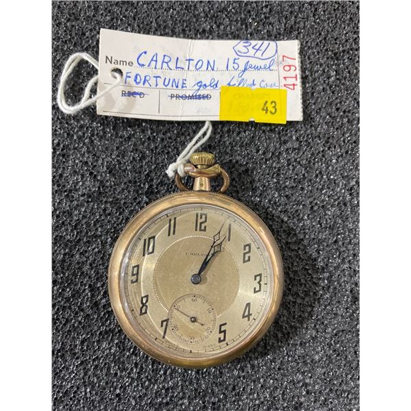 Carlton 15 Jewel Fortune Gold Filled Case Made in Switzerland Size 16 Antique Pocket Watch