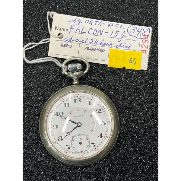 FALCON 15 Nickel Silver Case ORTA Movement 24hr Dial Size 16 Antique Pocket Watch