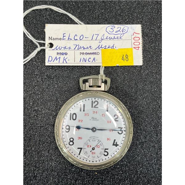 Elco 17 Jewel Nickel Silver Case 24hr Dial Inca Movement Size 16 Antique Pocket Watch