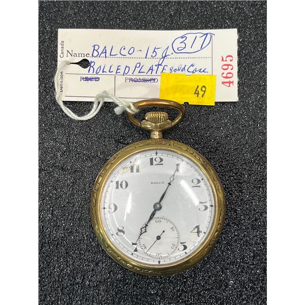 Balco 15 Jewel Rolled Plate Gold Case Size 16 Antique Pocket Watch