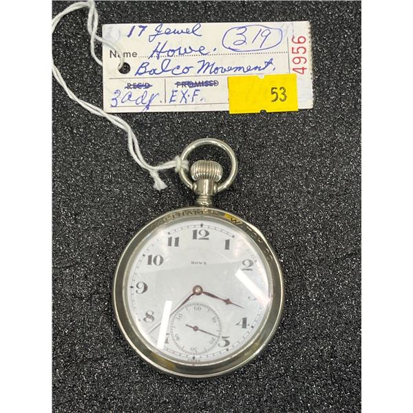Howe 17 Jewel  3ADJ Belco Movement See Through Walthom Case Size 16 Antique Pocket Watch