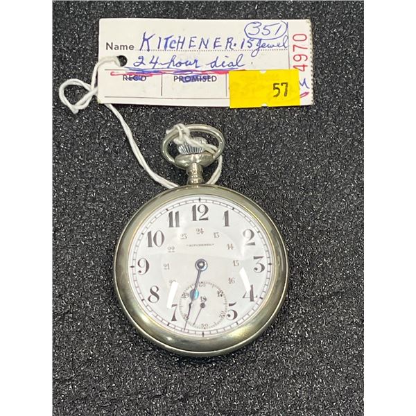 Kitchener 15 Jewel 24hr Dial Size 16 Antique Pocket Watch