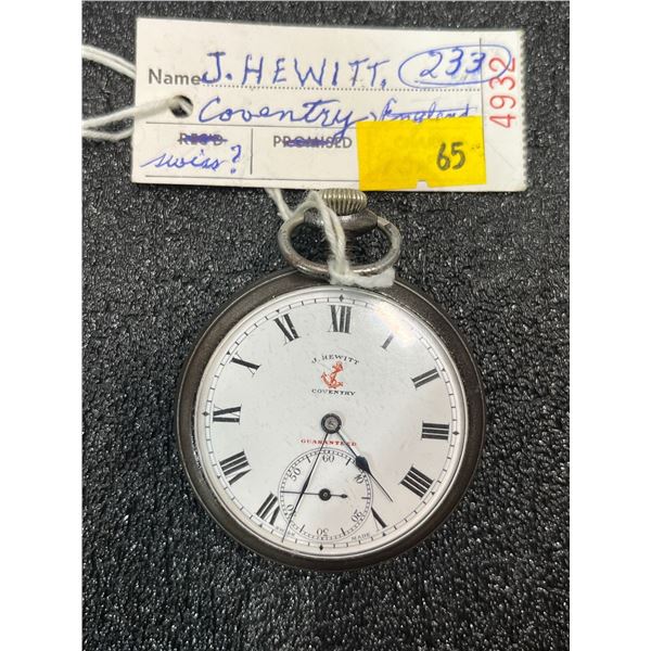 J Hewitt Brevets Enigma Movement Wartime Case Size 14 Antique Pocket Watch
