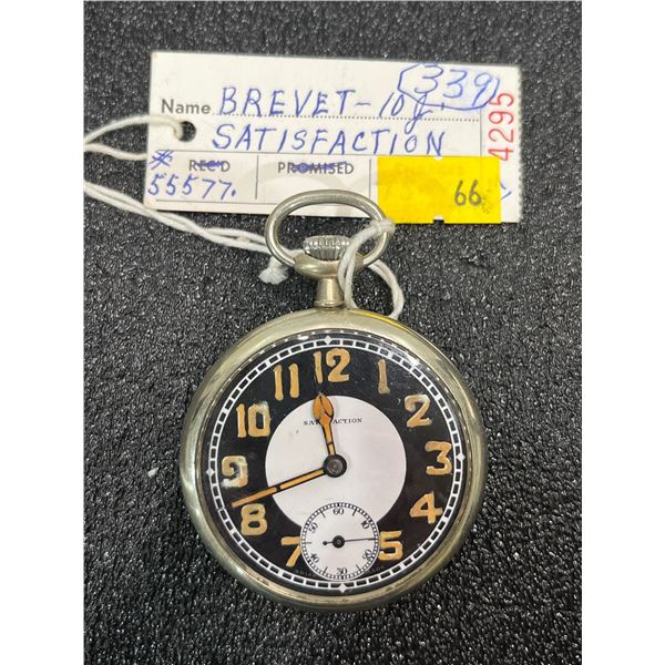 Satisfaction 10 Jewel Nickel Silver Case Brevet Movement Size 16 SN#55577 Antique Pocket Watch