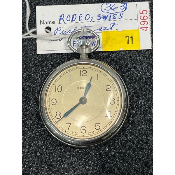 Rodeo Swiss Movement Push to Set Size 16 Rare Antique Pocket Watch