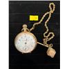 Image 1 : Columbus Watch Company Gold Plated Antique Pocket Watch with Chain (overwound, needs repair)
