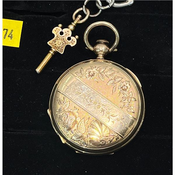 Antique Pocket Watch with Key 14K Gold Case  52.72g