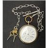 Image 1 : Cylindre 8 Rubis Double Back Lid Antique Pocket Watch with Chain and Wind Keys Engraved