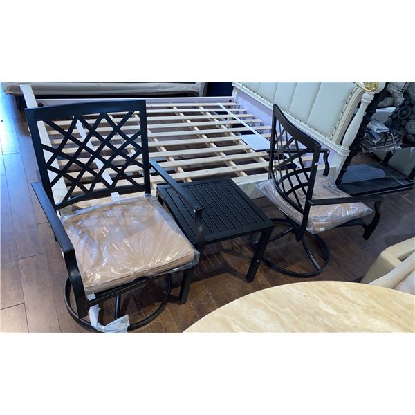 *NEW IN BOX* PATIO SET WITH 2 SWIVEL CHAIRS AND SIDE TABLE (2 CHAIRS PER BOX)