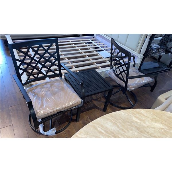 *NEW IN BOX* PATIO SET WITH 2 SWIVEL CHAIRS AND SIDE TABLE (2 CHAIRS PER BOX)