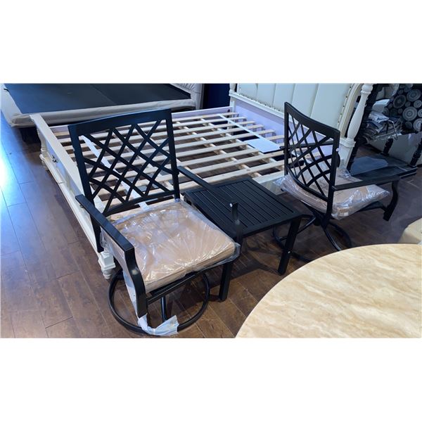 *NEW IN BOX* PATIO SET WITH 2 SWIVEL CHAIRS AND SIDE TABLE (2 CHAIRS PER BOX)