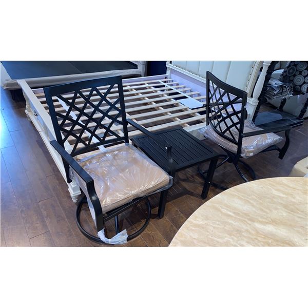 *NEW IN BOX* PATIO SET WITH 2 SWIVEL CHAIRS AND SIDE TABLE (2 CHAIRS PER BOX)