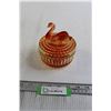 Image 1 : Vintage Jeanette Glass Swan Lipstick Holder and Powder Jar - Consignor Says No Chips or Cracks