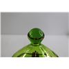 Image 2 : Vintage Romanian Green Glass Candy Dish - 9 1/2" Tall, Consignor Says No Chips or Cracks