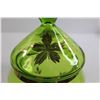 Image 3 : Vintage Romanian Green Glass Candy Dish - 9 1/2" Tall, Consignor Says No Chips or Cracks