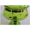 Image 4 : Vintage Romanian Green Glass Candy Dish - 9 1/2" Tall, Consignor Says No Chips or Cracks