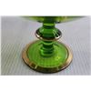 Image 5 : Vintage Romanian Green Glass Candy Dish - 9 1/2" Tall, Consignor Says No Chips or Cracks