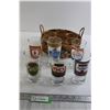 Image 1 : (6) Beer Brand Glasses, Wicker Holder