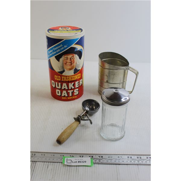 Quaker Oats Container, Shaker, Sifter, Scoop