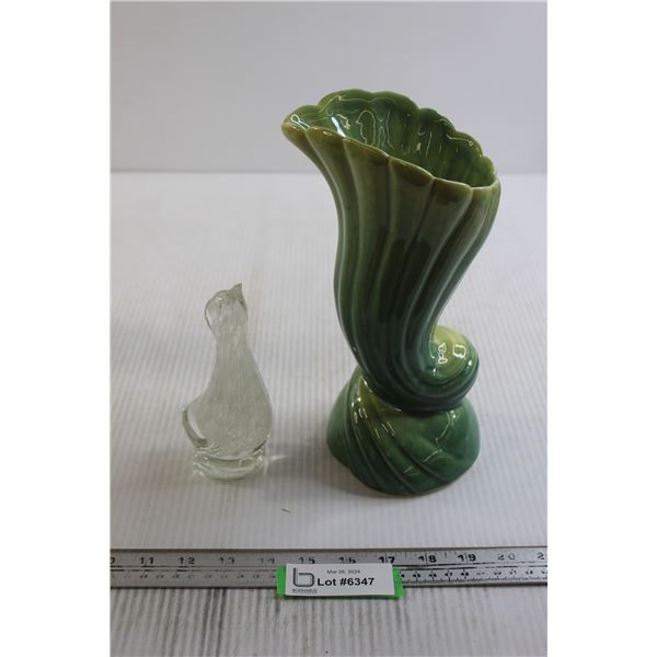 Vintage Beauceware Canada Ceramic Vase, Atla Glass Duck - Tip of Beak Broken Off