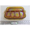 Image 1 : Marigold Carnival Glass Divided Tray Platter - Fruit Pattern